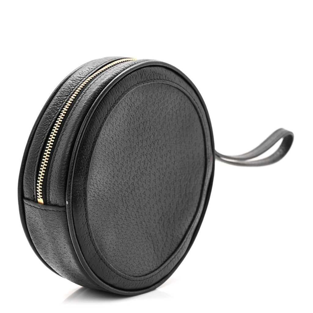 Textured Calfskin Web Ophidia Round Wrist Wallet Black