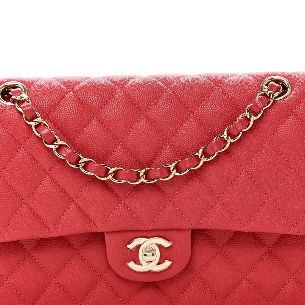 Caviar Quilted Medium Double Flap Red