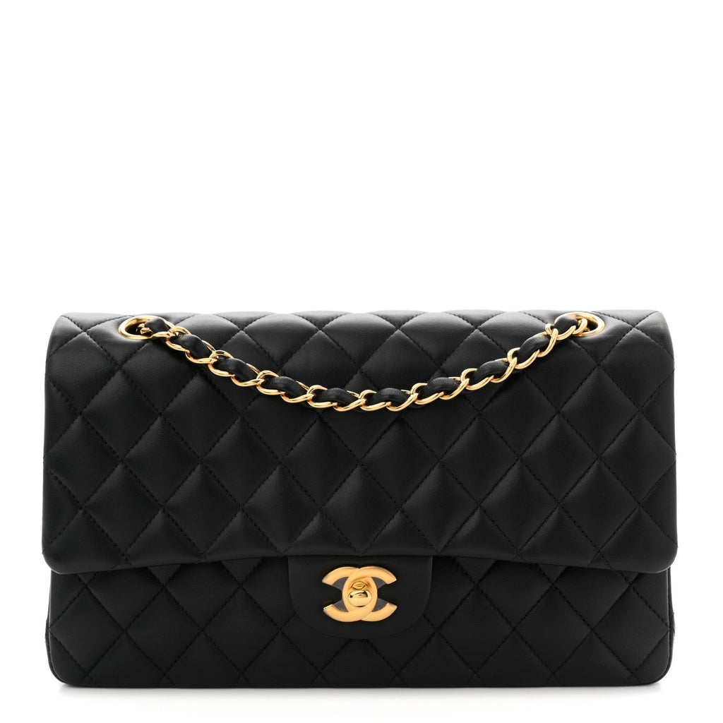 Lambskin Quilted Medium Double Flap Black
