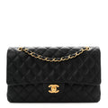 Lambskin Quilted Medium Double Flap Black