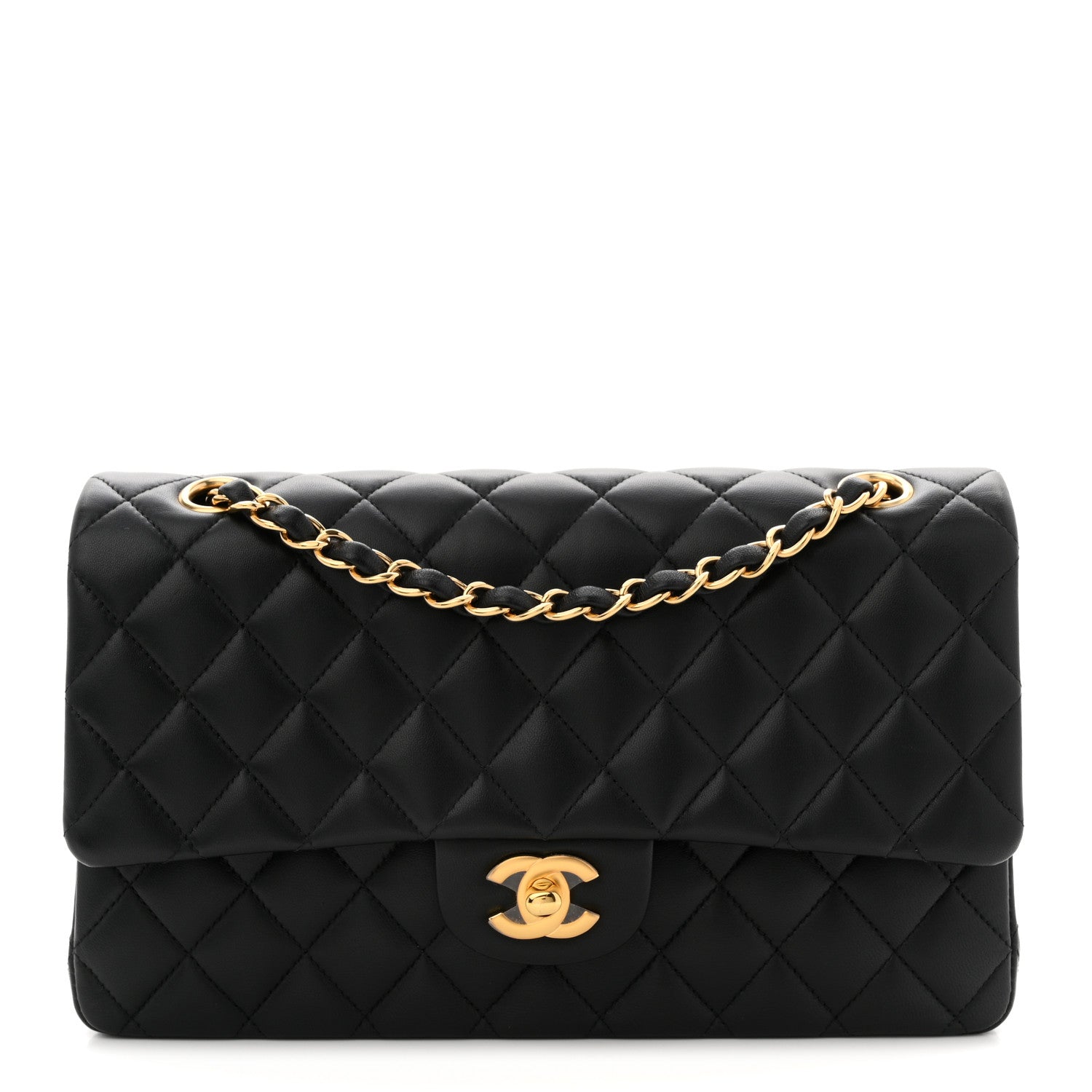Lambskin Quilted Medium Double Flap Black