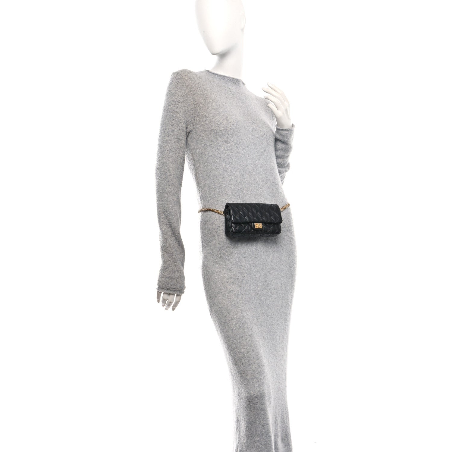 Aged Calfskin Quilted 2.55 Reissue Flap Belt Bag Clutch Black
