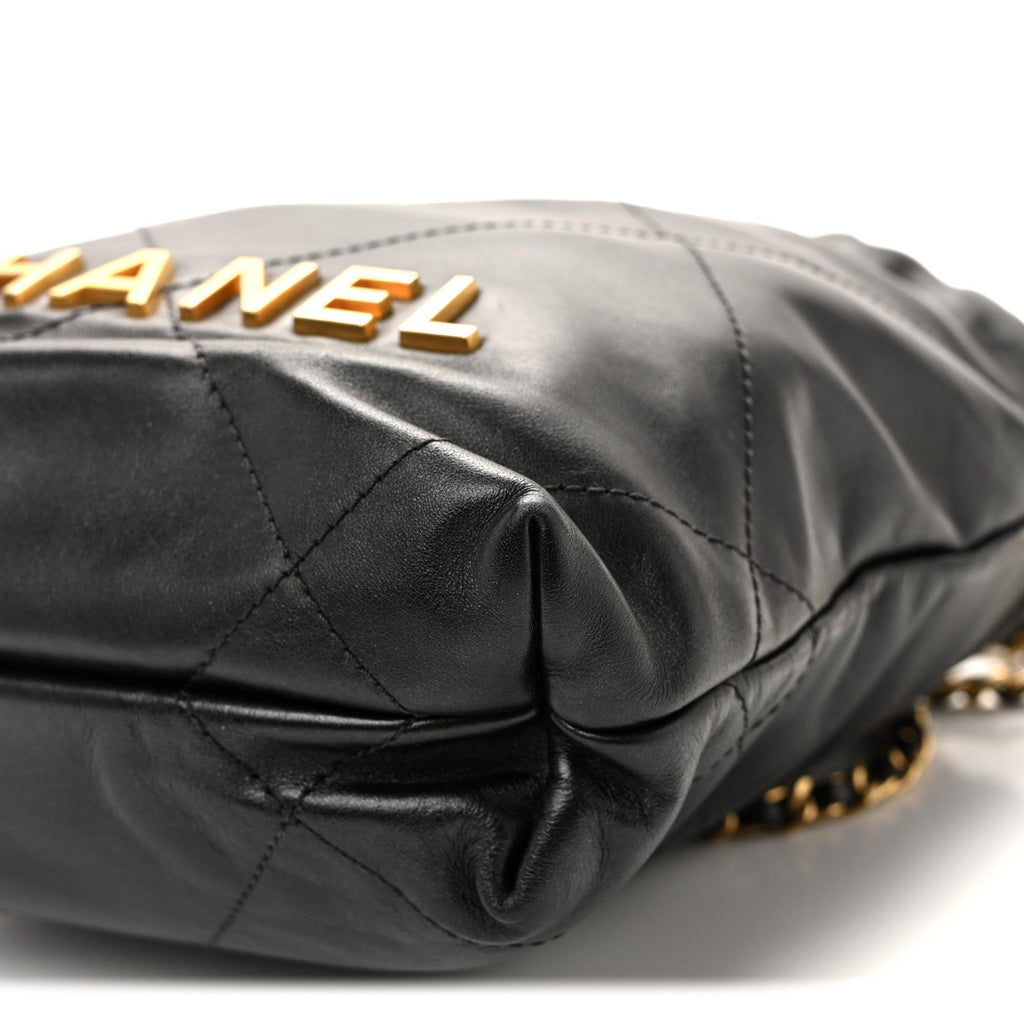 Shiny Calfskin Quilted Mini Chanel 22 Black