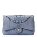 Snakeskin Jumbo Double Flap Light Blue