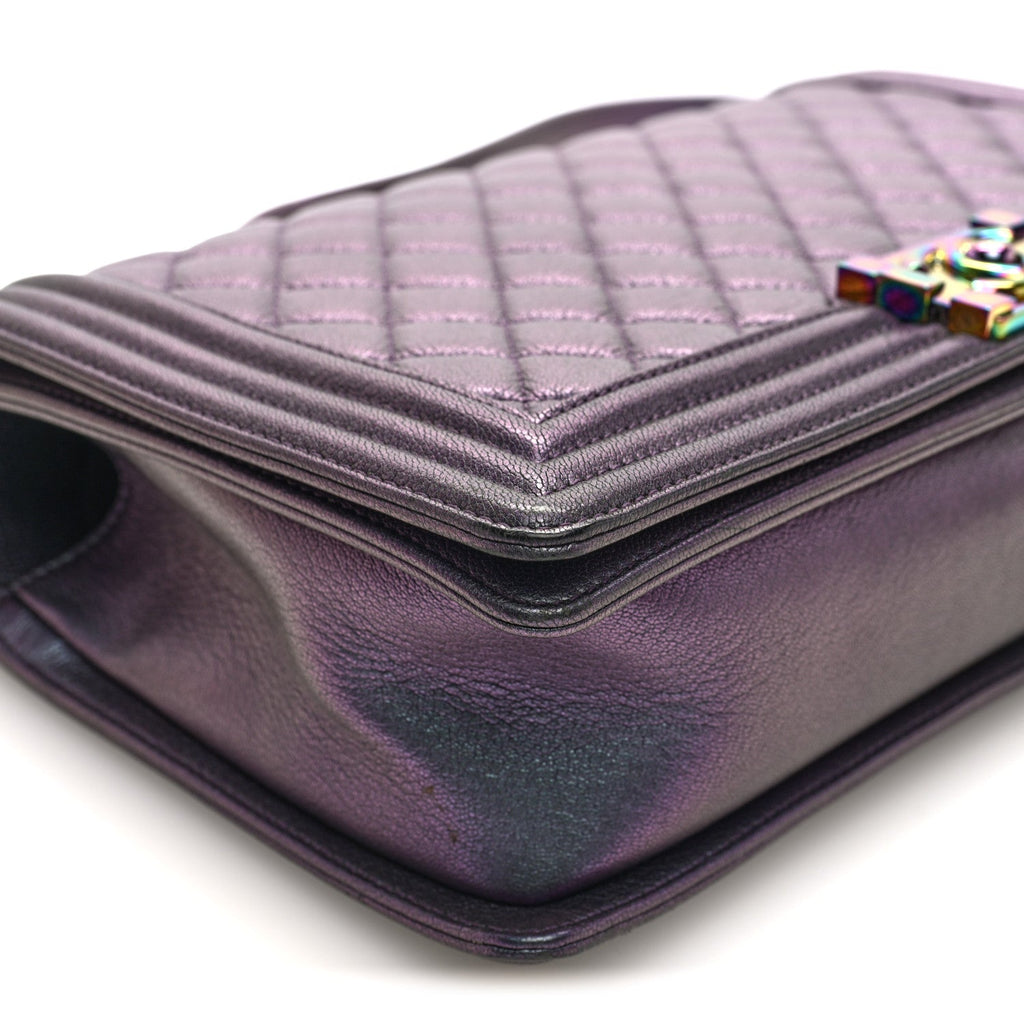 Iridescent Goatskin Quilted New Medium Boy Flap Purple