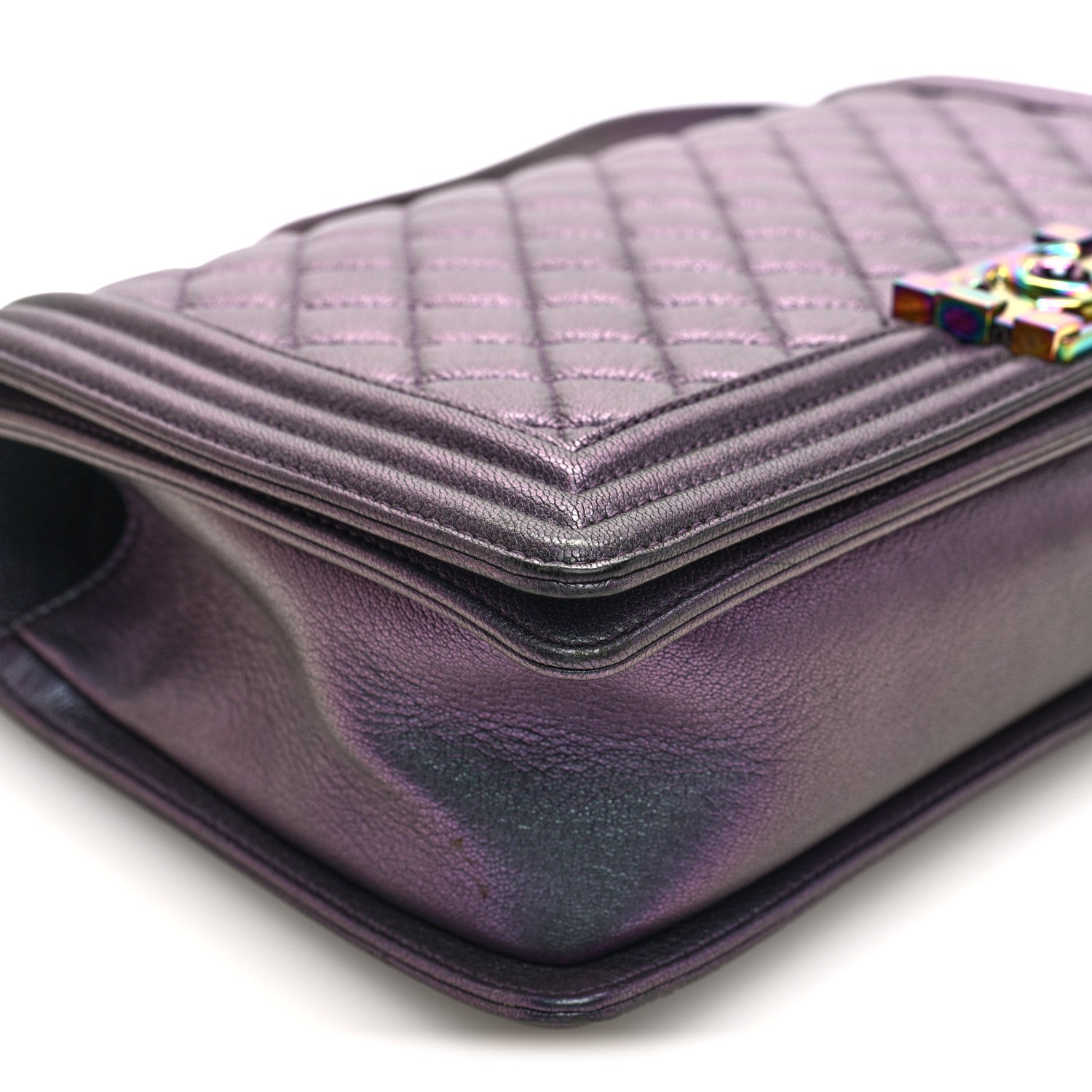 Iridescent Goatskin Quilted New Medium Boy Flap Purple