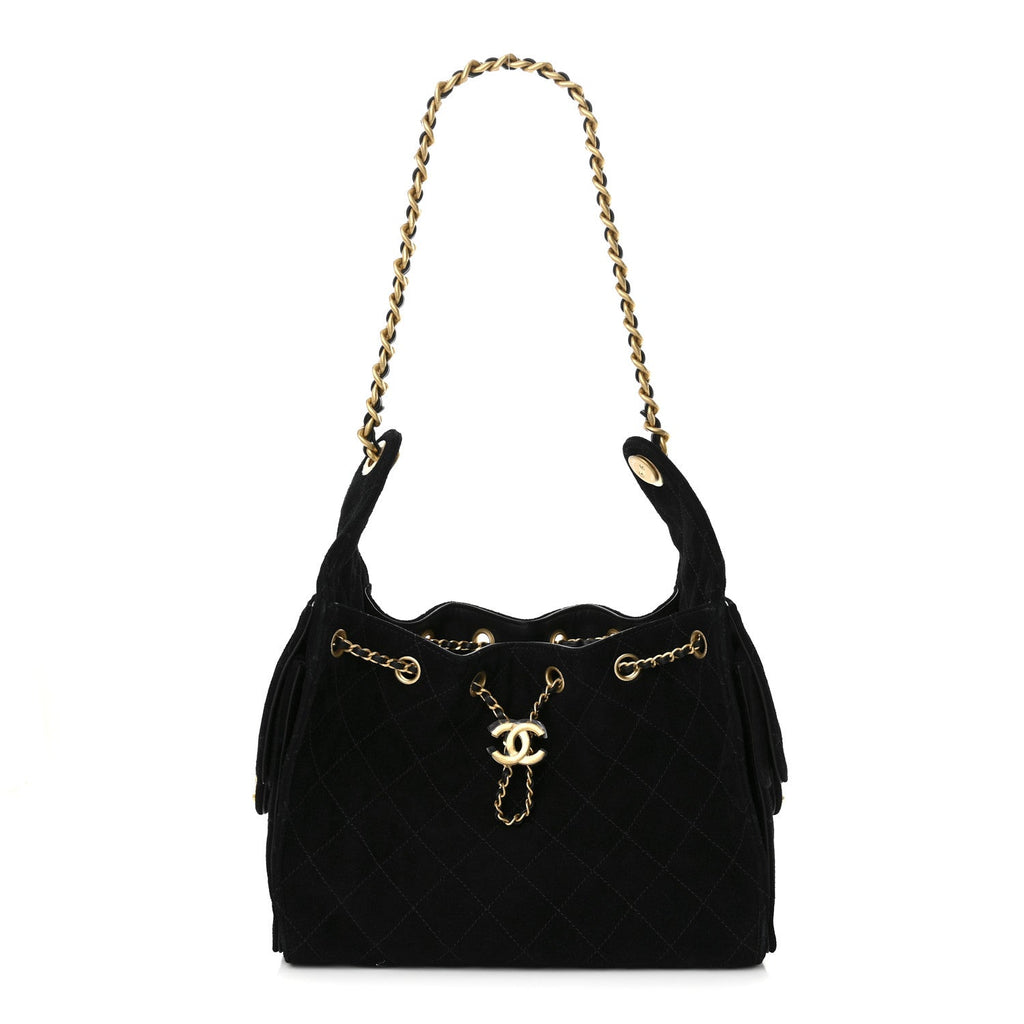 Suede Quilted Small Chanel 25 Handbag Black
