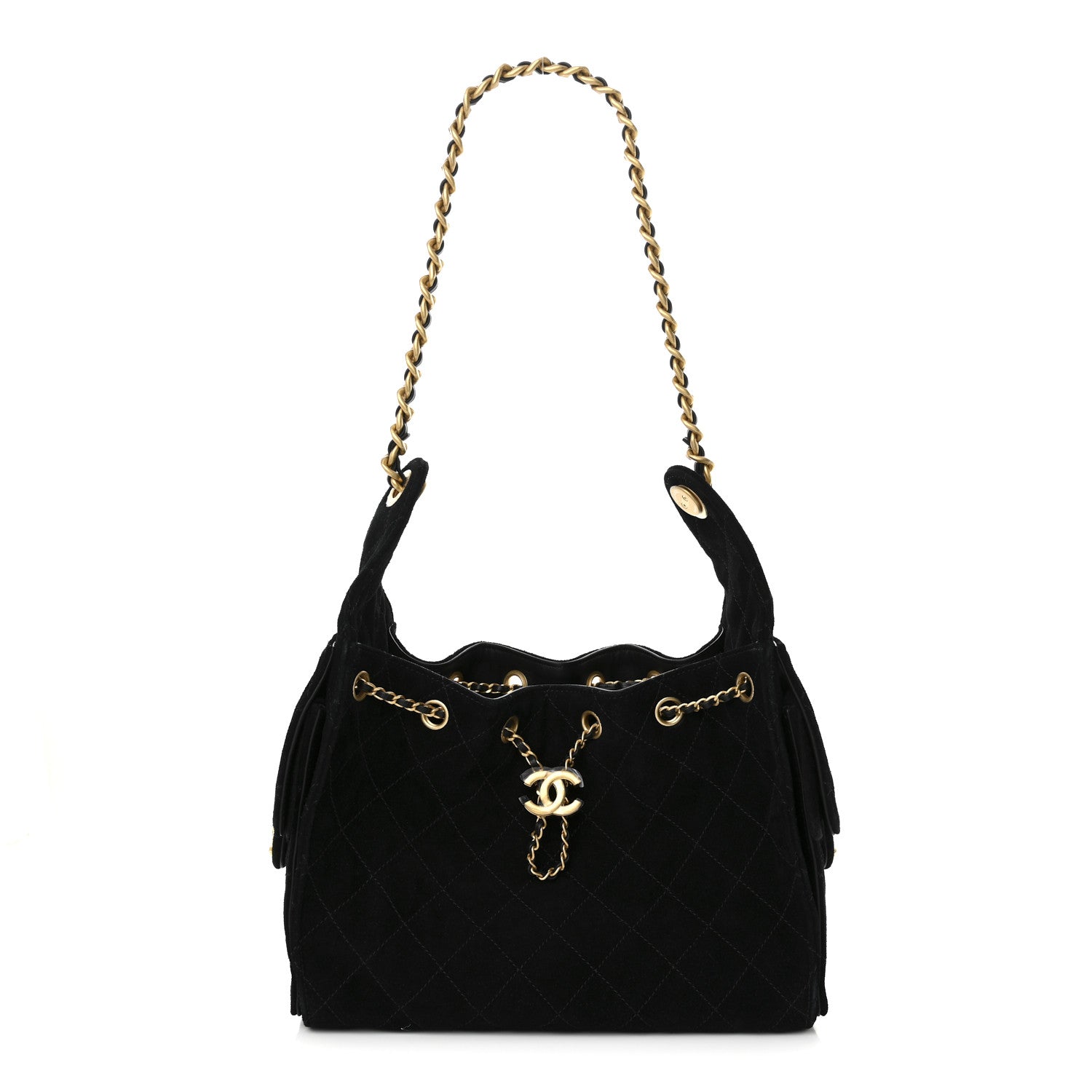 Suede Quilted Small Chanel 25 Handbag Black