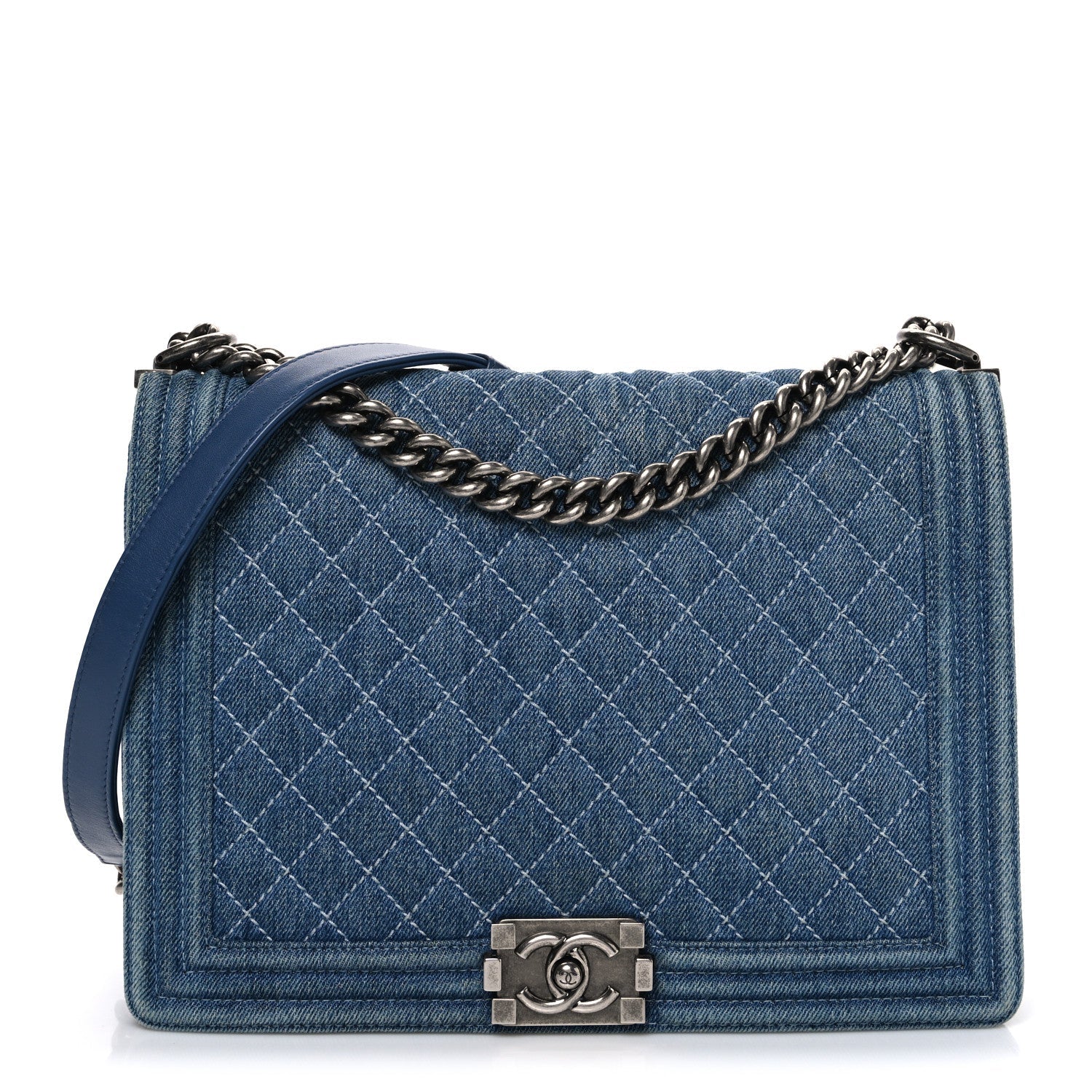Denim Quilted Large Boy Flap Blue