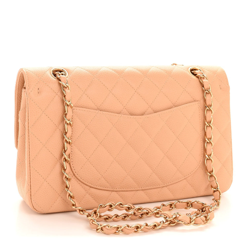 Caviar Quilted Medium Double Flap Beige Clair