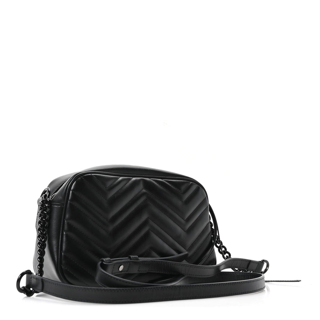 Calfskin Matelasse Monochrome Small GG Marmont Chain Shoulder Bag Black