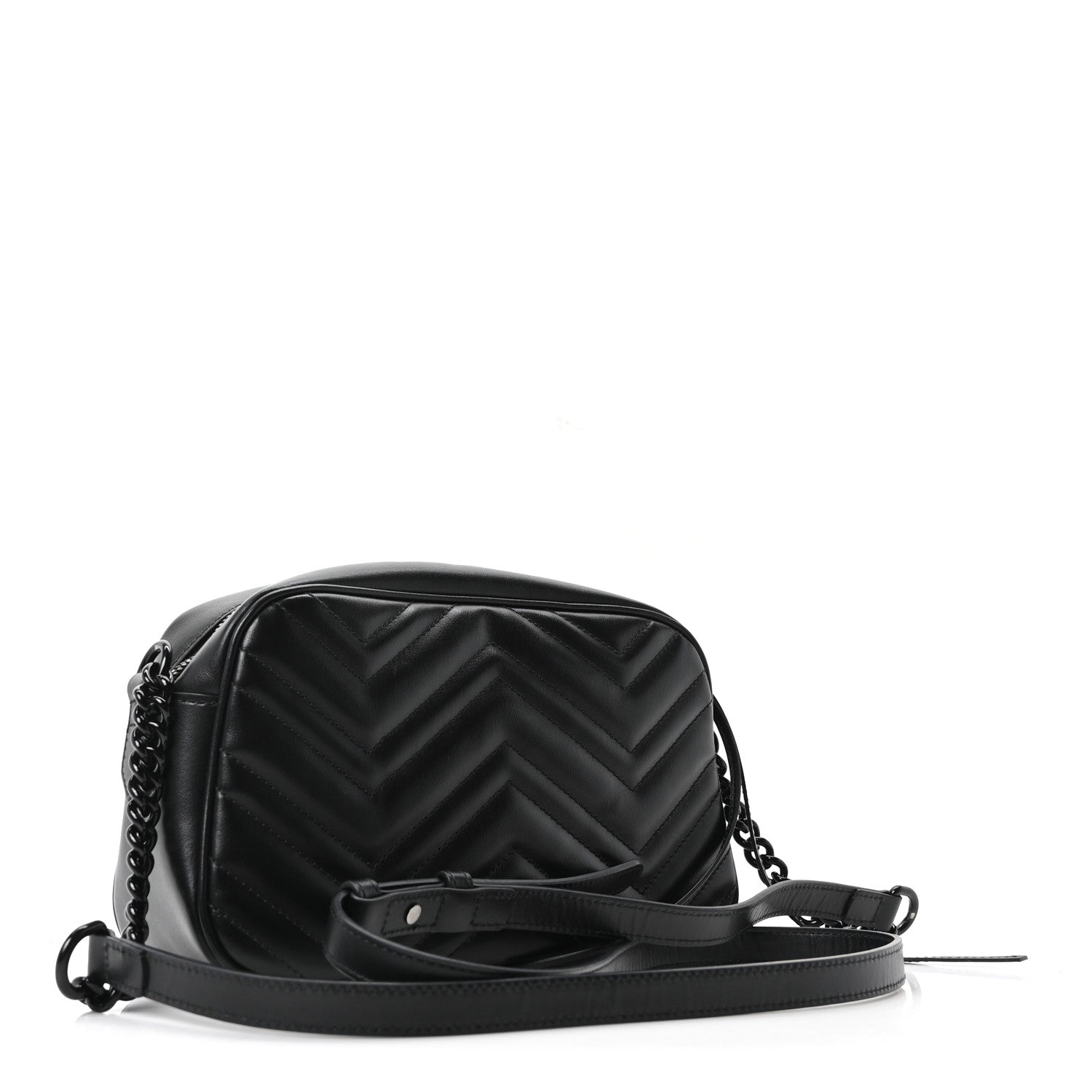 Calfskin Matelasse Monochrome Small GG Marmont Chain Shoulder Bag Black