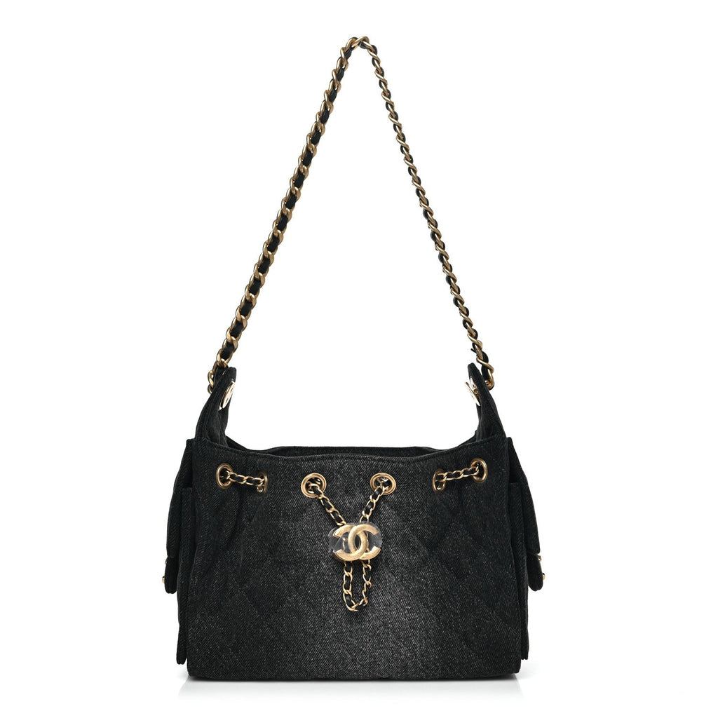 Washed Denim Quilted Mini Chanel 25 Handbag Black