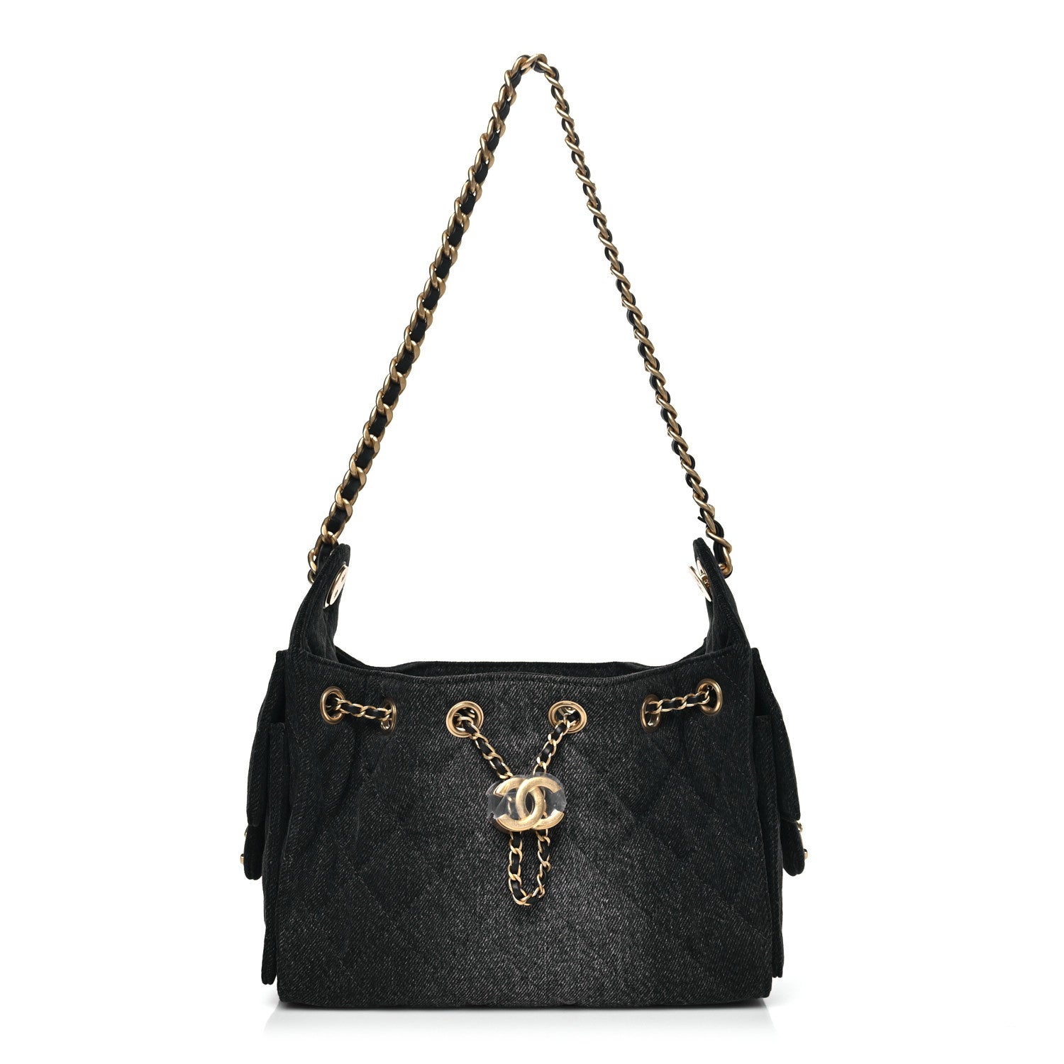 Washed Denim Quilted Mini Chanel 25 Handbag Black