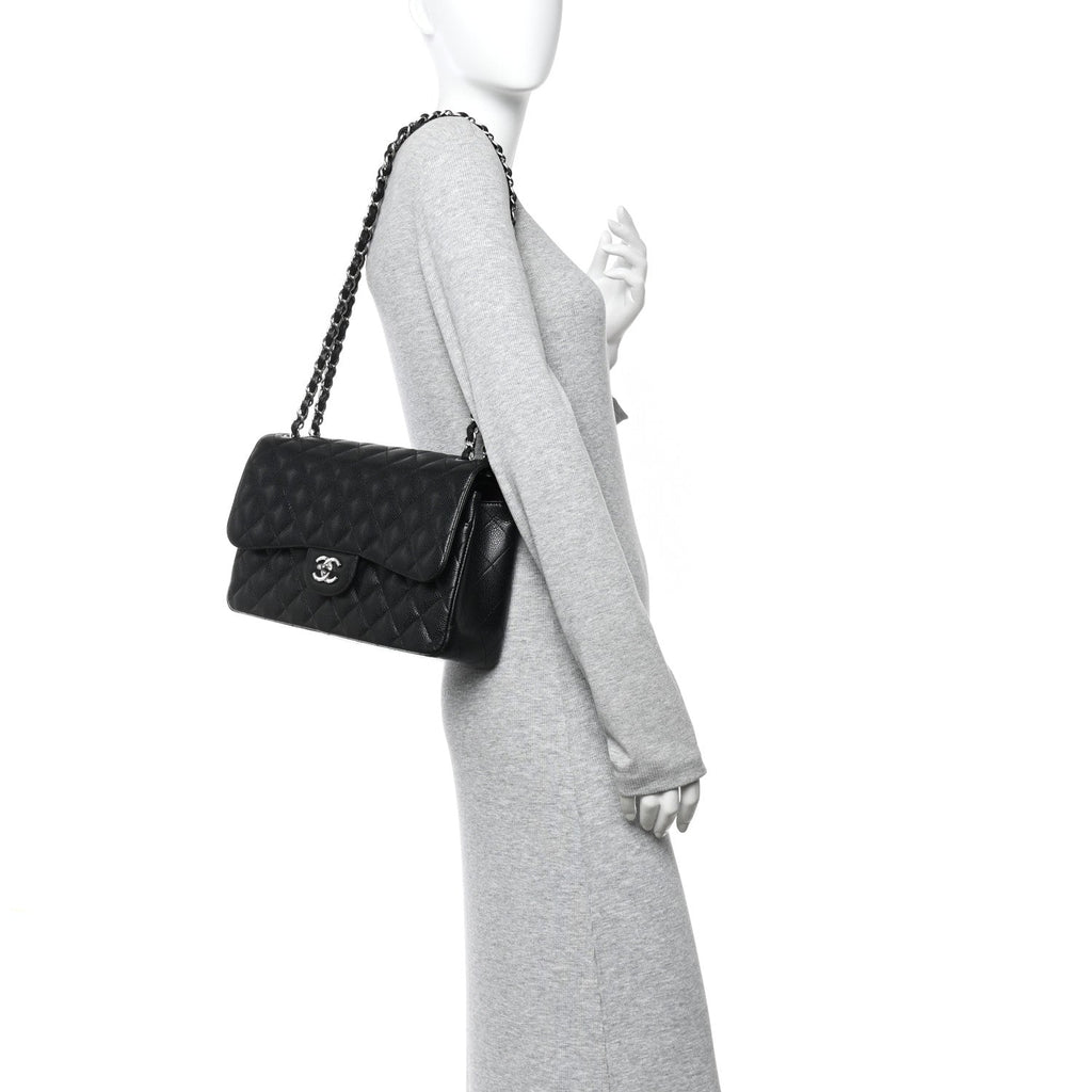 Caviar Quilted Jumbo Double Flap Black