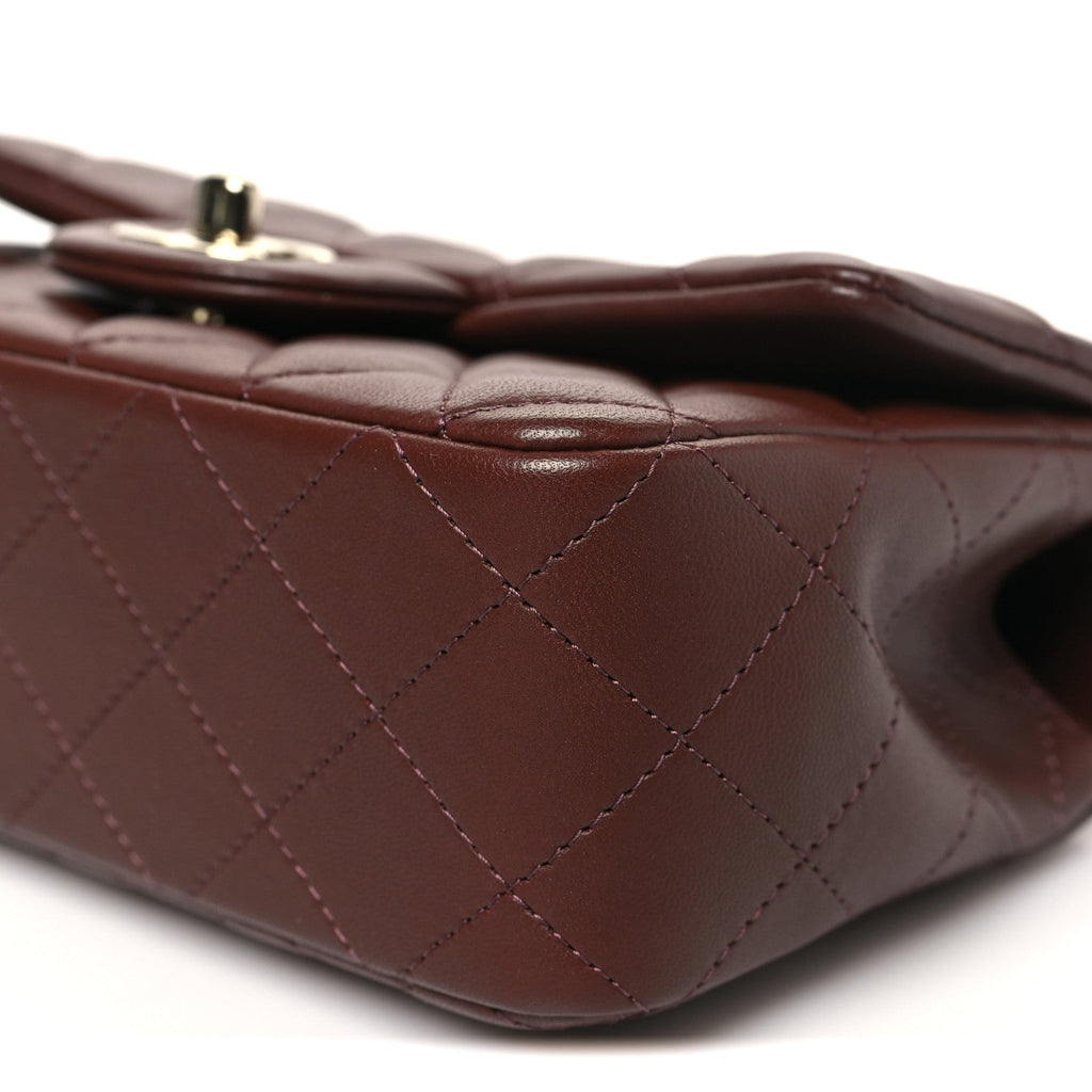 Lambskin Quilted Mini Top Handle Rectangular Flap Dark Brown
