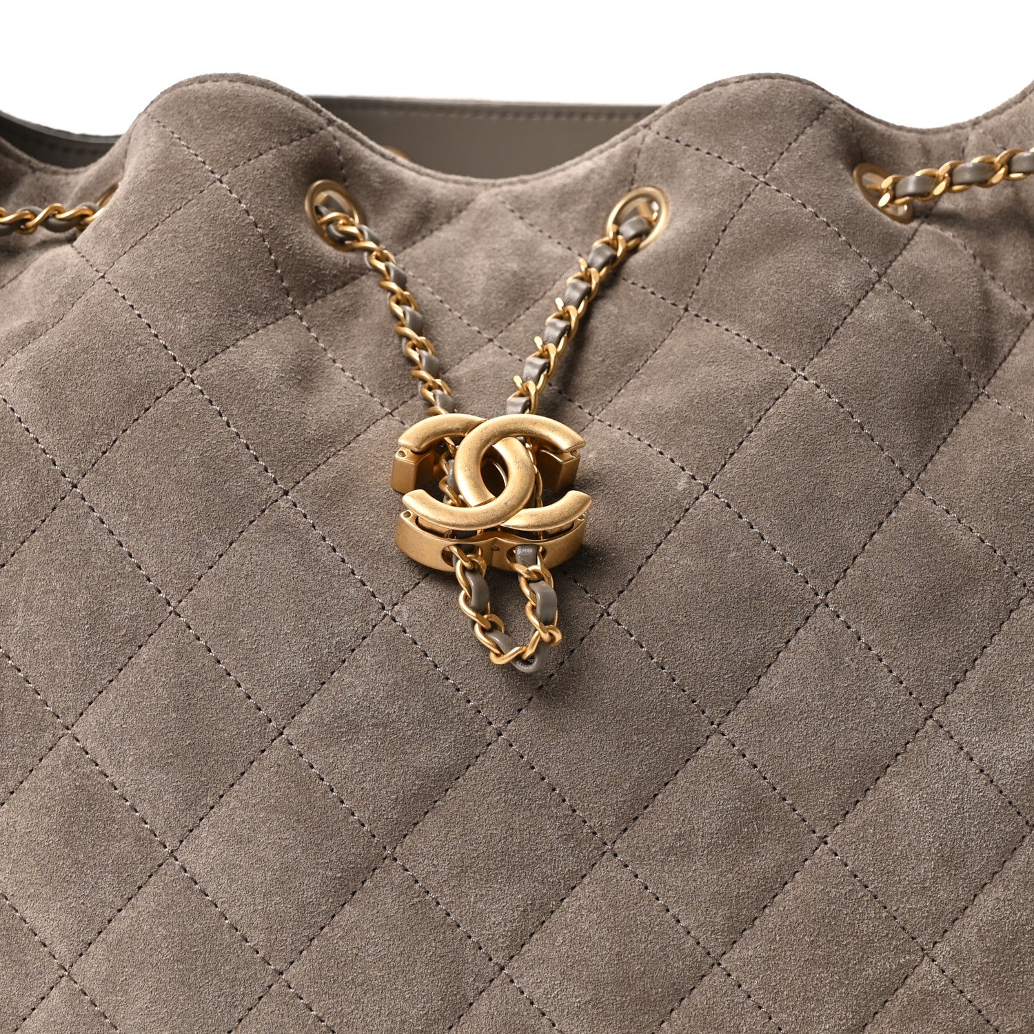 Suede Quilted Medium Chanel 25 Handbag Dark Grey