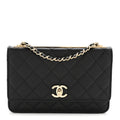 Lambskin Quilted Trendy CC Wallet On Chain WOC Black
