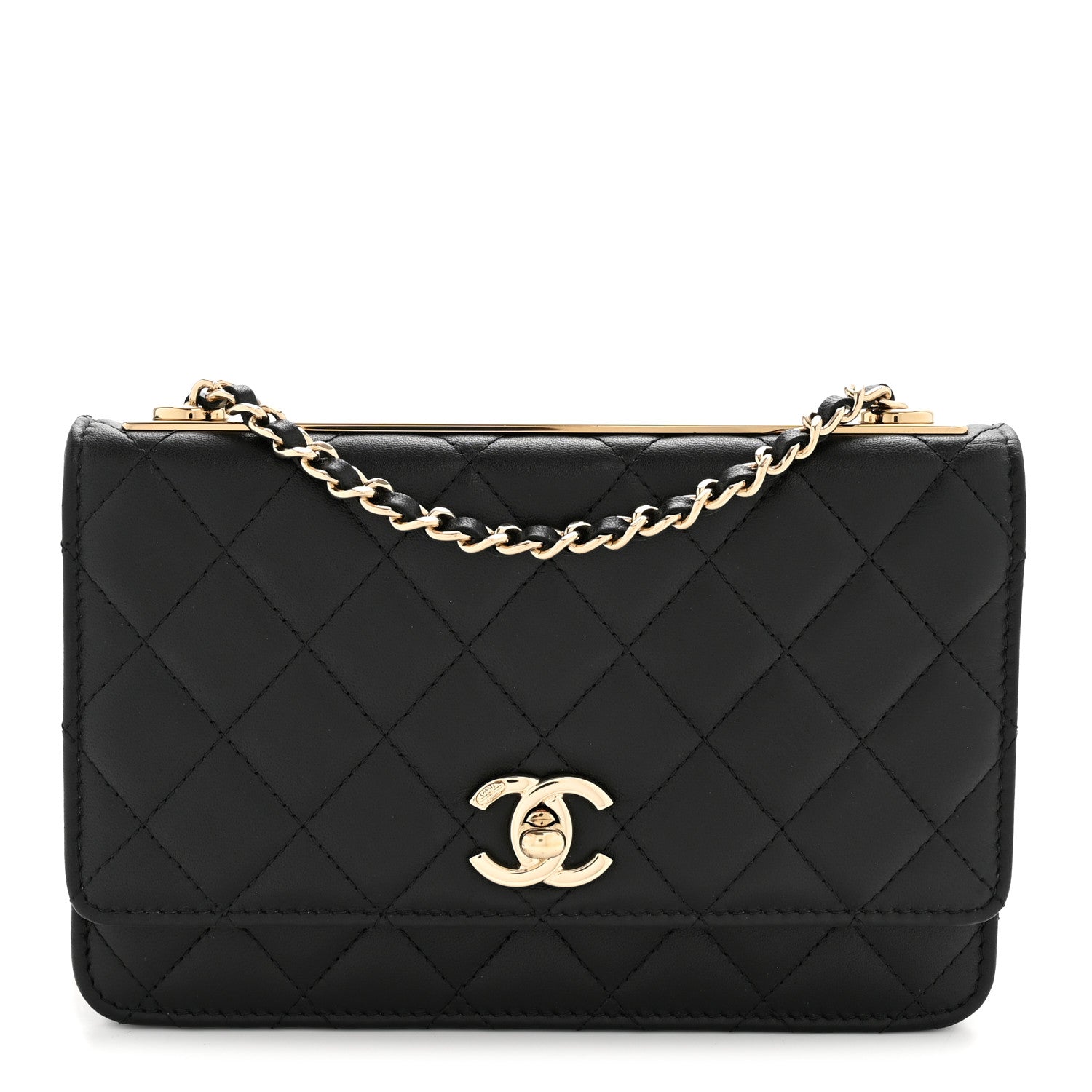 Lambskin Quilted Trendy CC Wallet On Chain WOC Black