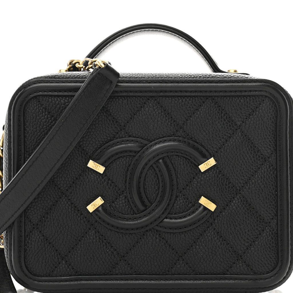 Caviar Quilted Small CC Filigree Vanity Case Black
