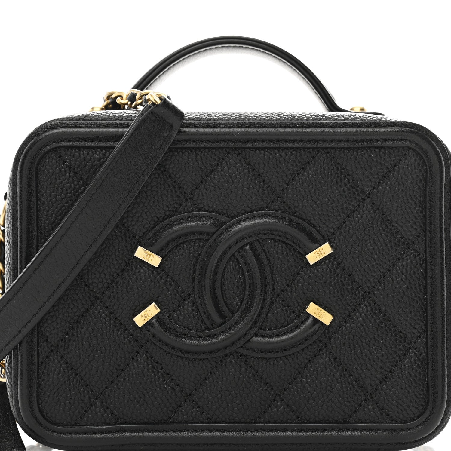 Caviar Quilted Small CC Filigree Vanity Case Black