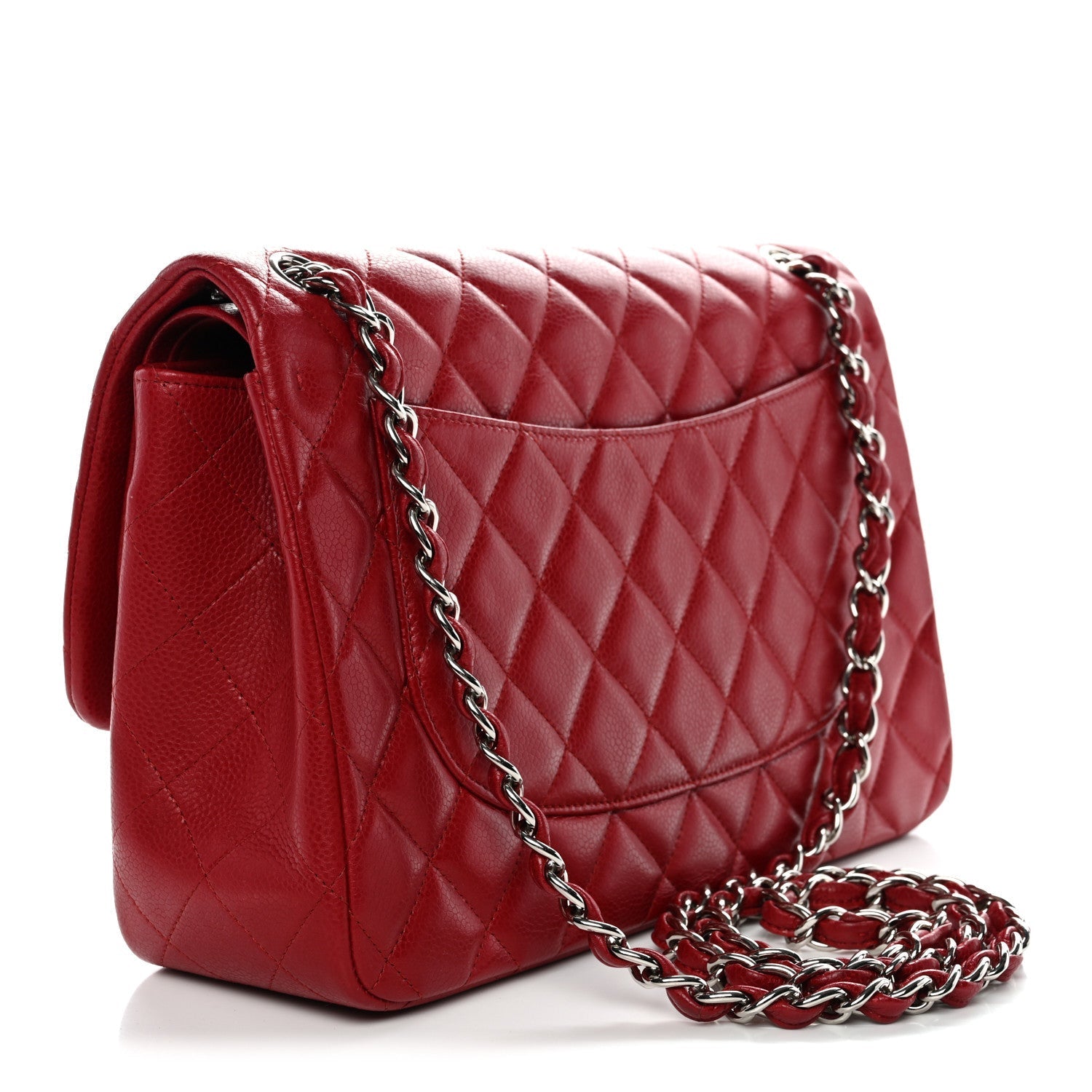 Caviar Quilted Jumbo Double Flap Dark Red