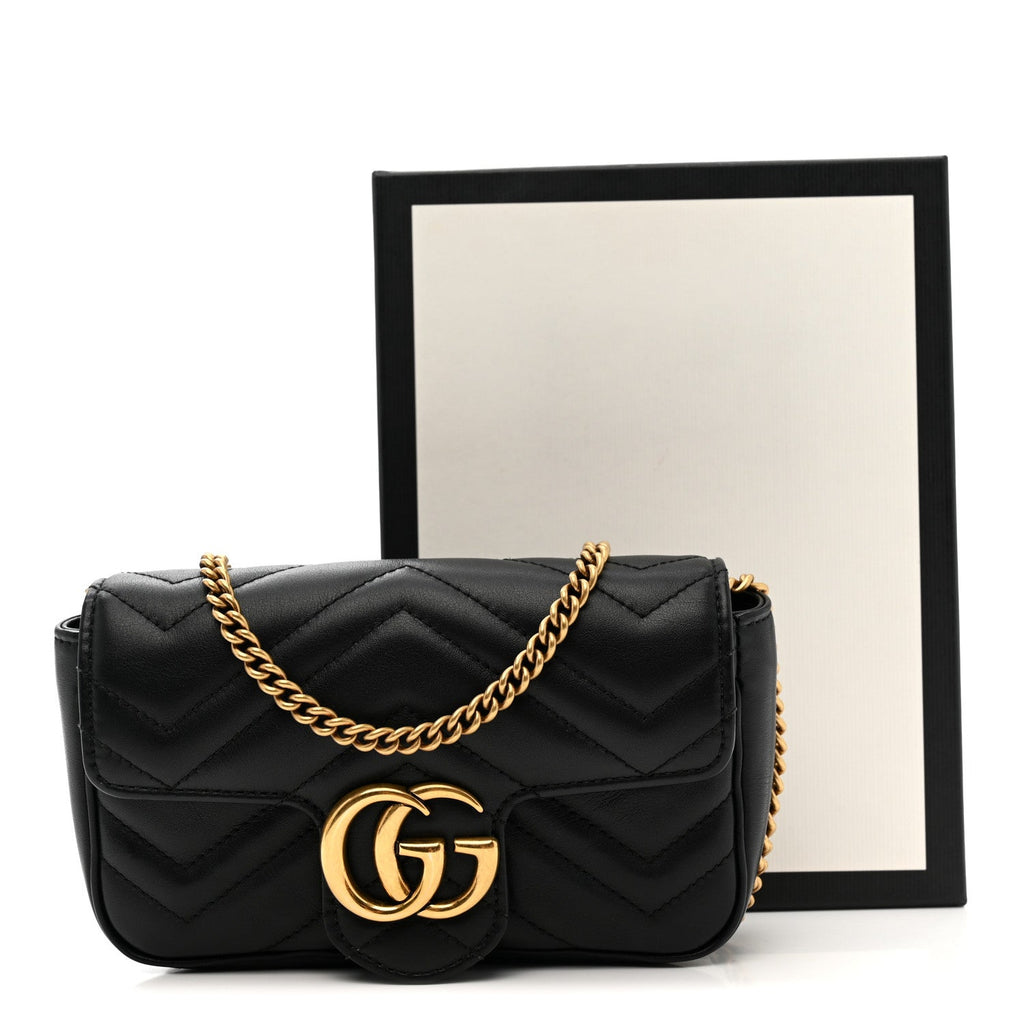 Calfskin Matelasse Super Mini GG Marmont Shoulder Bag Black
