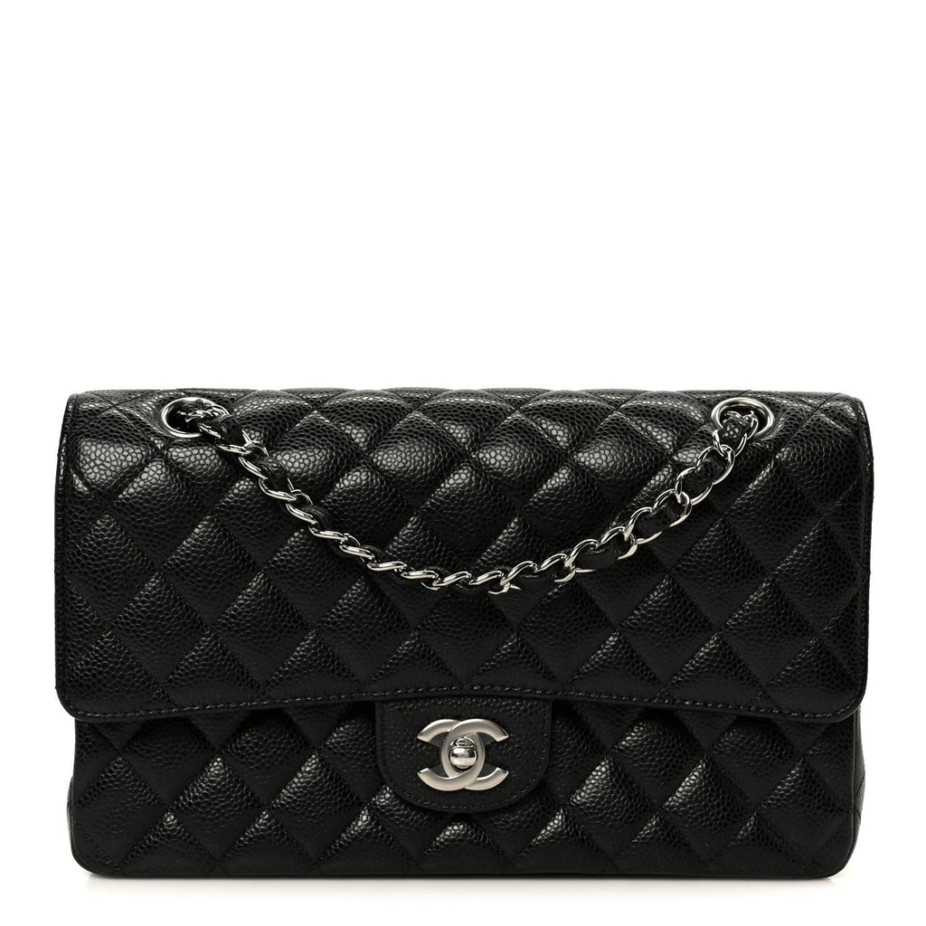 Caviar Quilted Medium Double Flap Black