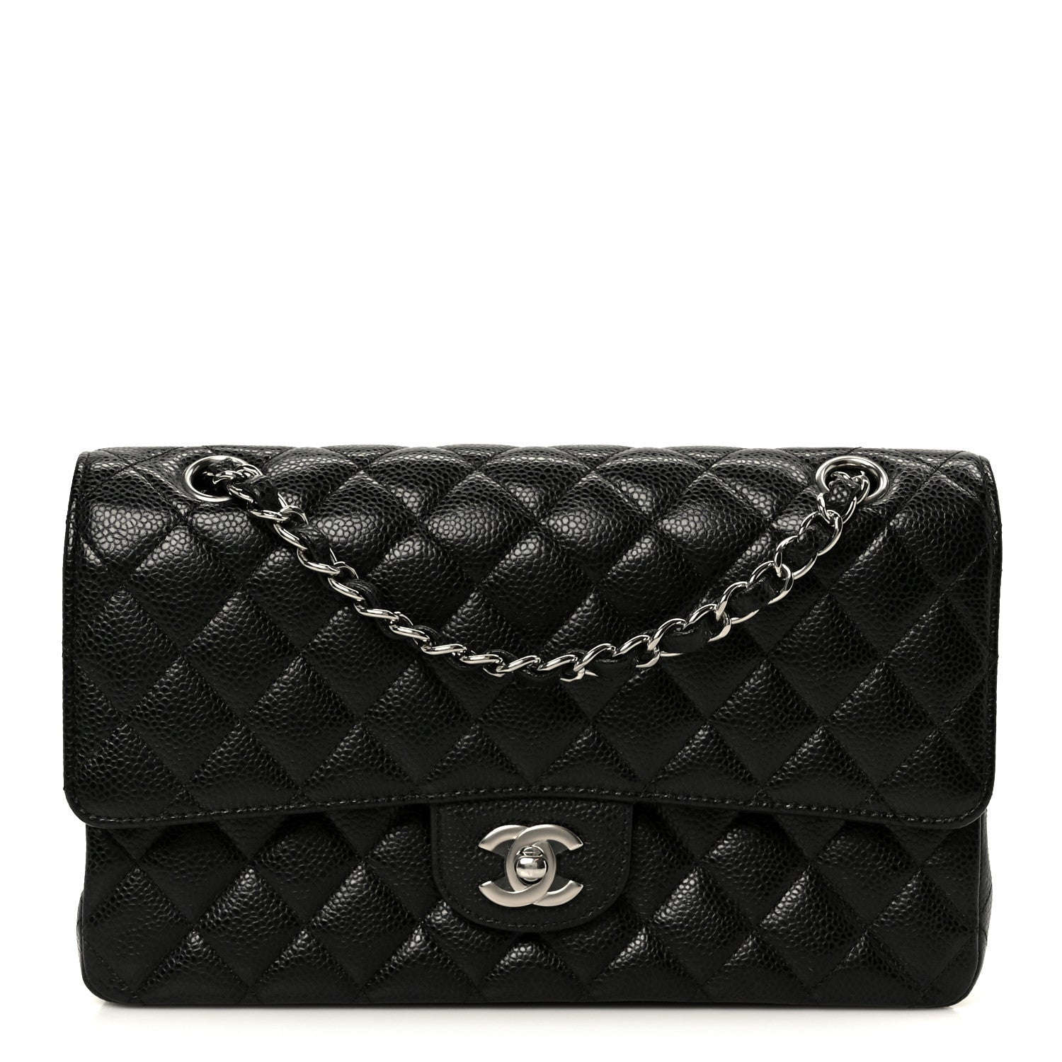 Caviar Quilted Medium Double Flap Black