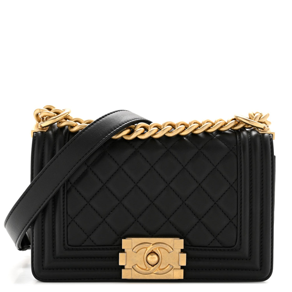 Calfskin Quilted Small Boy Flap Black