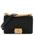 Calfskin Quilted Small Boy Flap Black