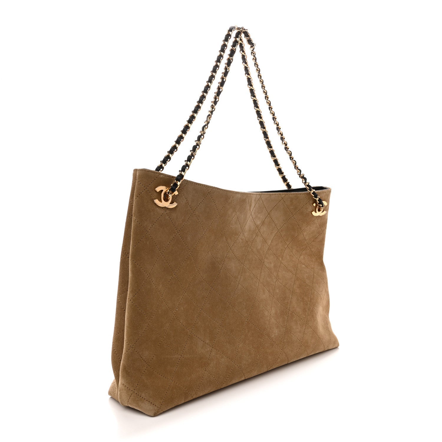 Suede Quilted Eyes On You Large Shopping Bag Beige