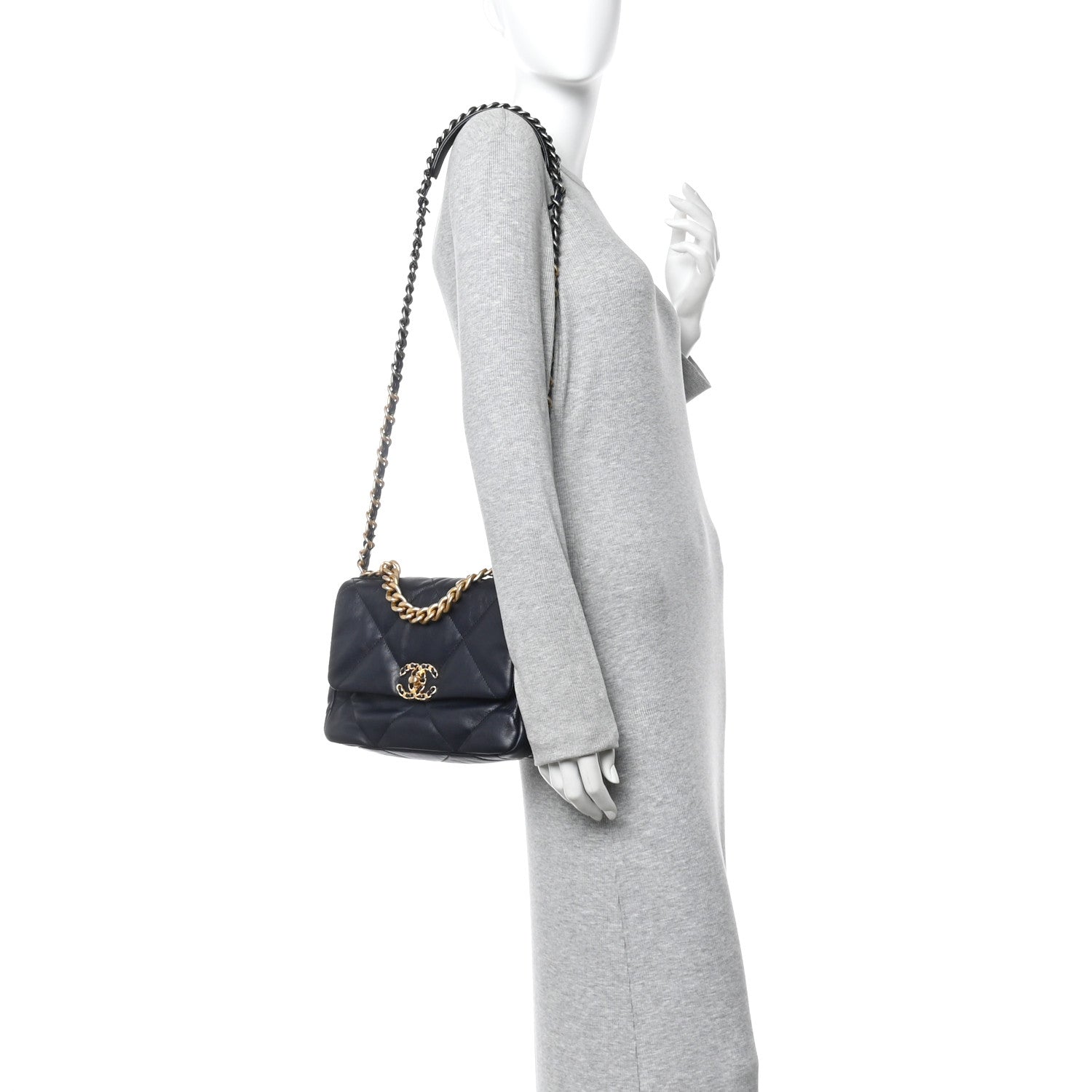 Goatskin Quilted Medium Chanel 19 Flap Navy Blue