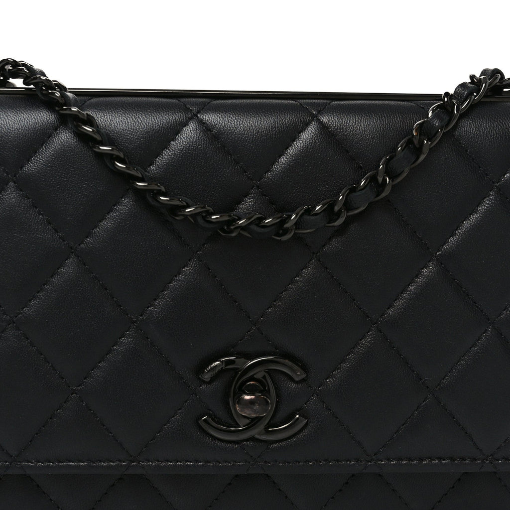 Lambskin Quilted Trendy CC Wallet On Chain WOC So Black