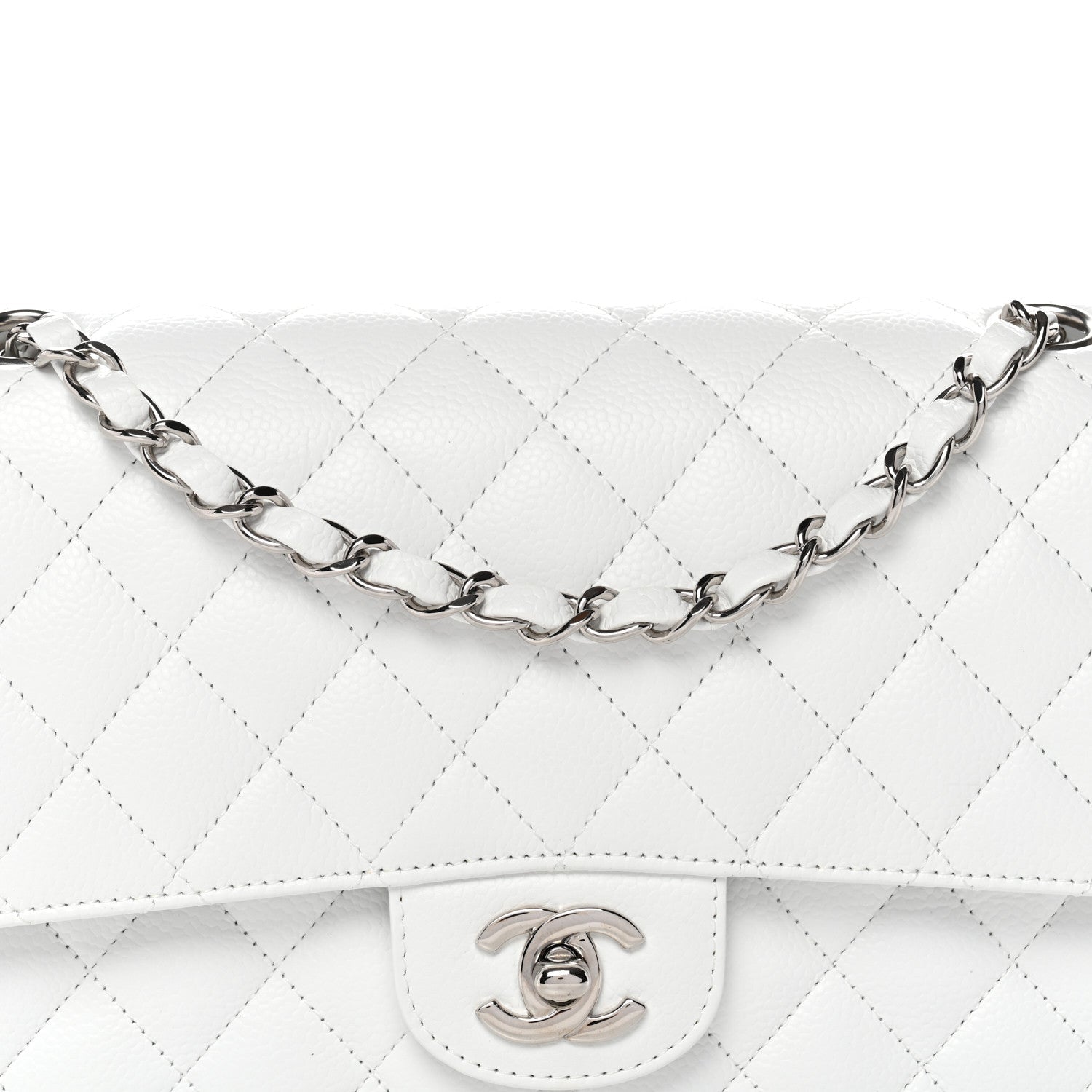 Caviar Quilted Medium Double Flap White