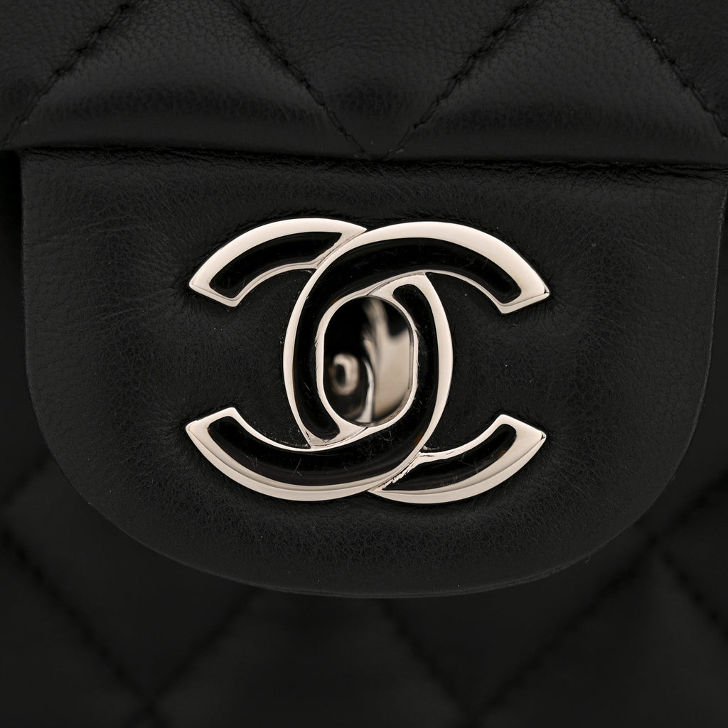 Lambskin Quilted Medium Double Flap Black