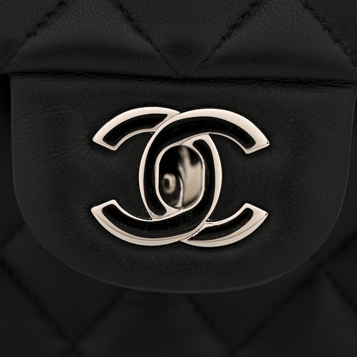 Lambskin Quilted Medium Double Flap Black