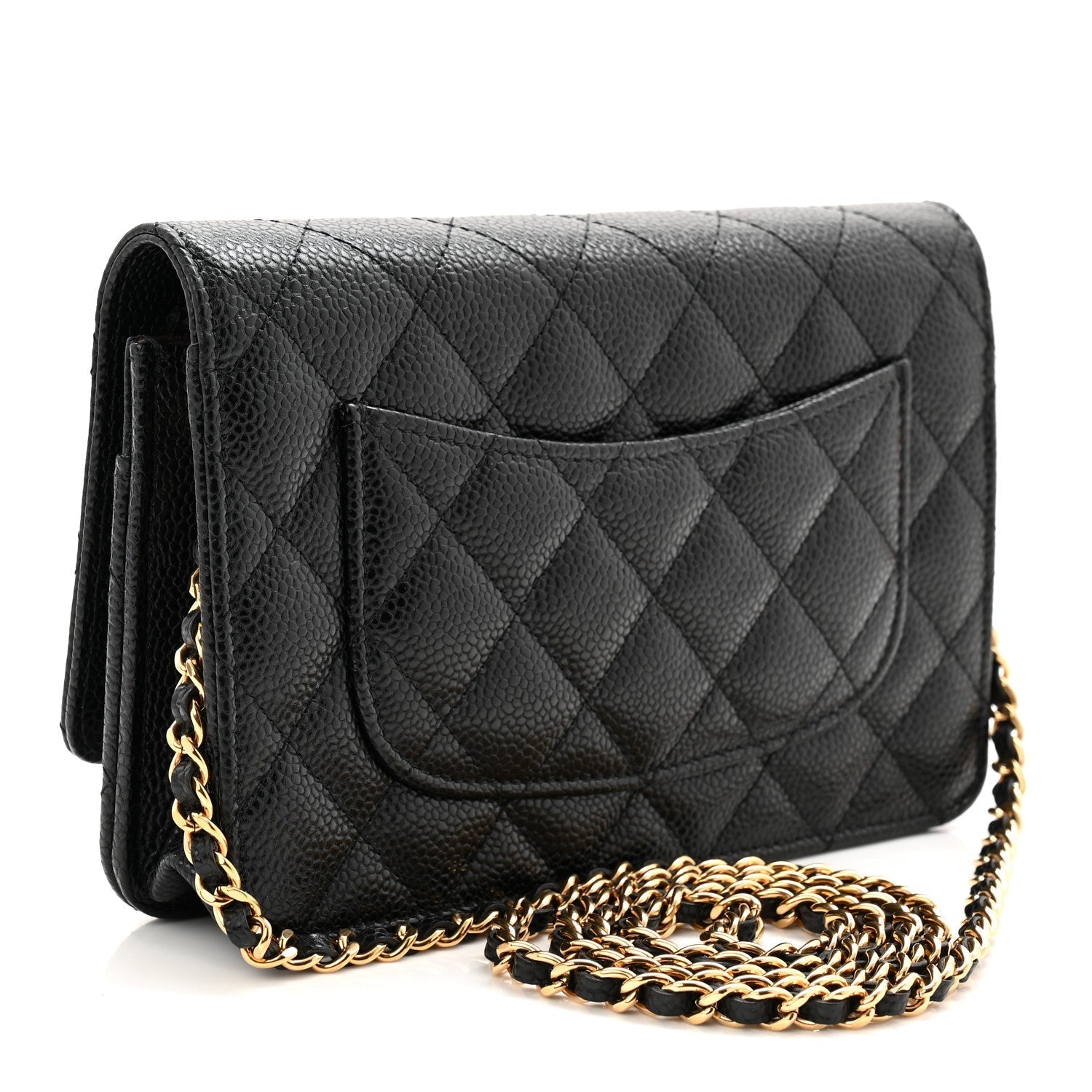 Caviar Quilted Wallet on Chain WOC Black