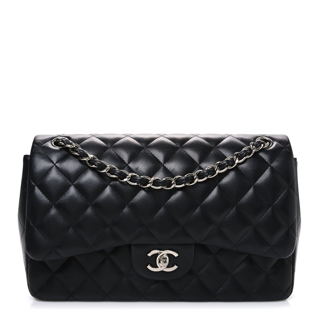 Lambskin Quilted Jumbo Double Flap Black