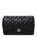 Lambskin Quilted Jumbo Double Flap Black