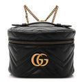 Calfskin Matelasse Chevron Mini GG Marmont Top Handle Bag Black