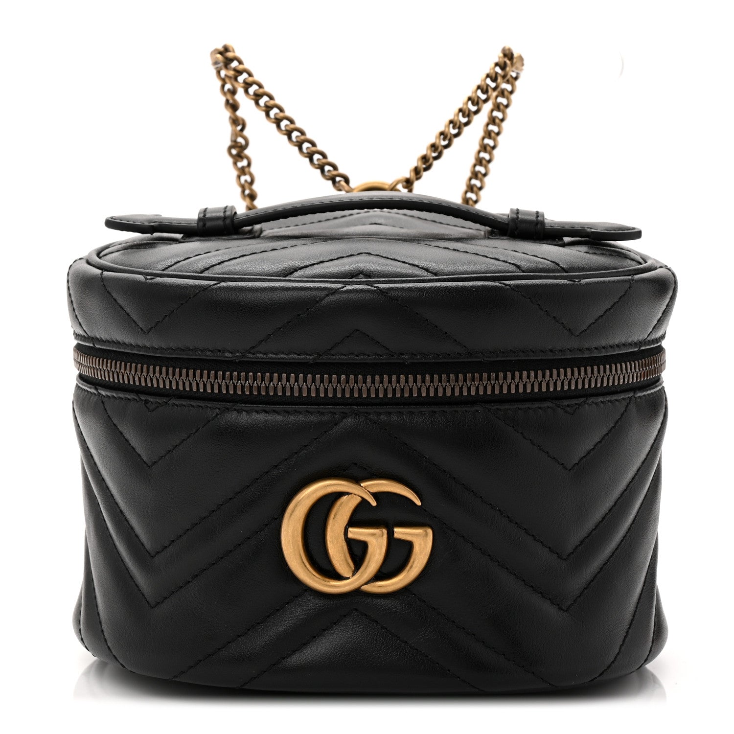 Calfskin Matelasse Chevron Mini GG Marmont Top Handle Bag Black