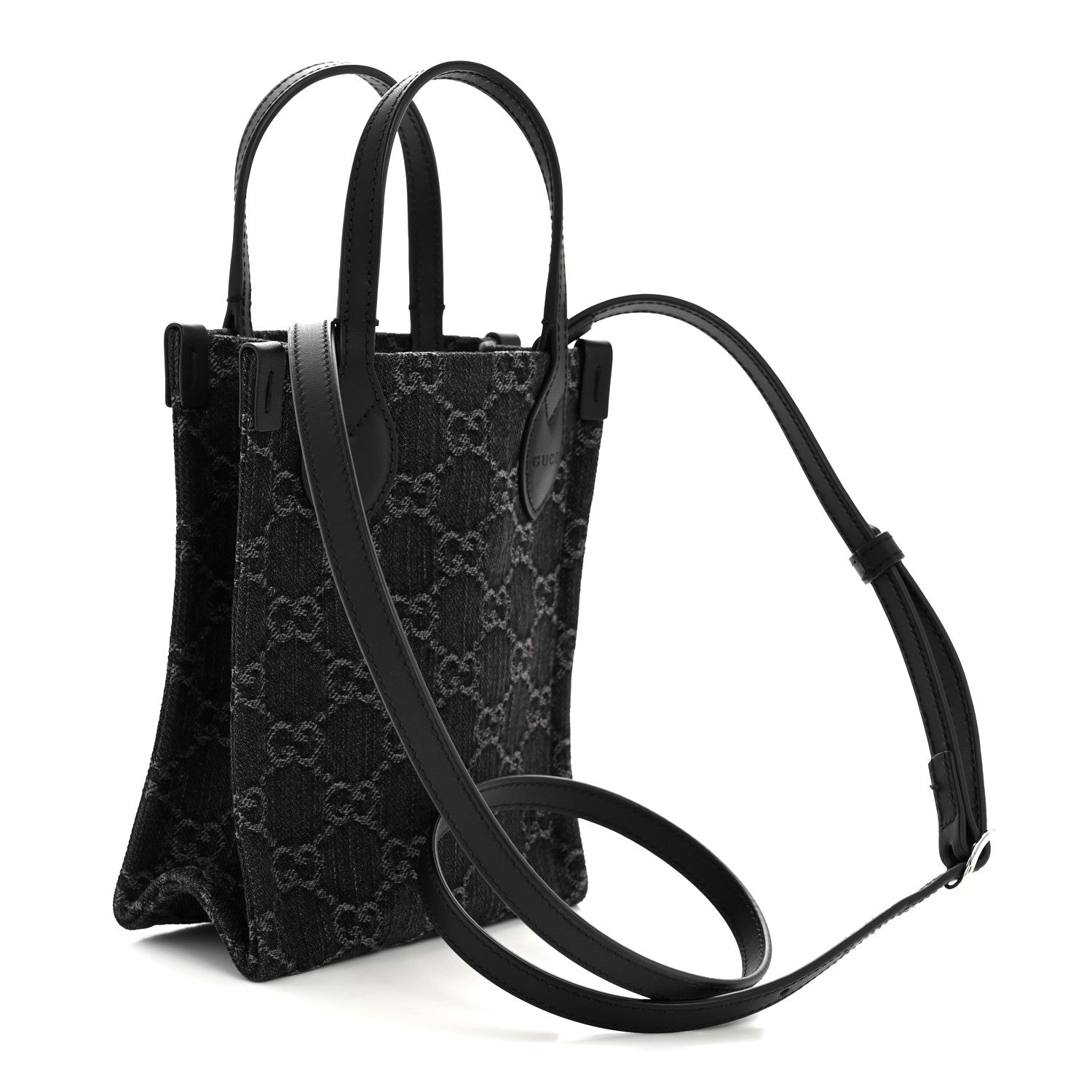 Denim Cuoio Harness GG Monogram Mini Ophidia Tote Bag Black Medium Grey