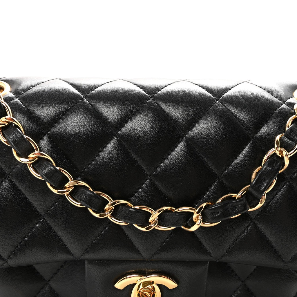 Lambskin Quilted Small Double Flap Black