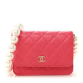 Calfskin Quilted Mini Maxi Pearls Wallet On Chain WOC Pink