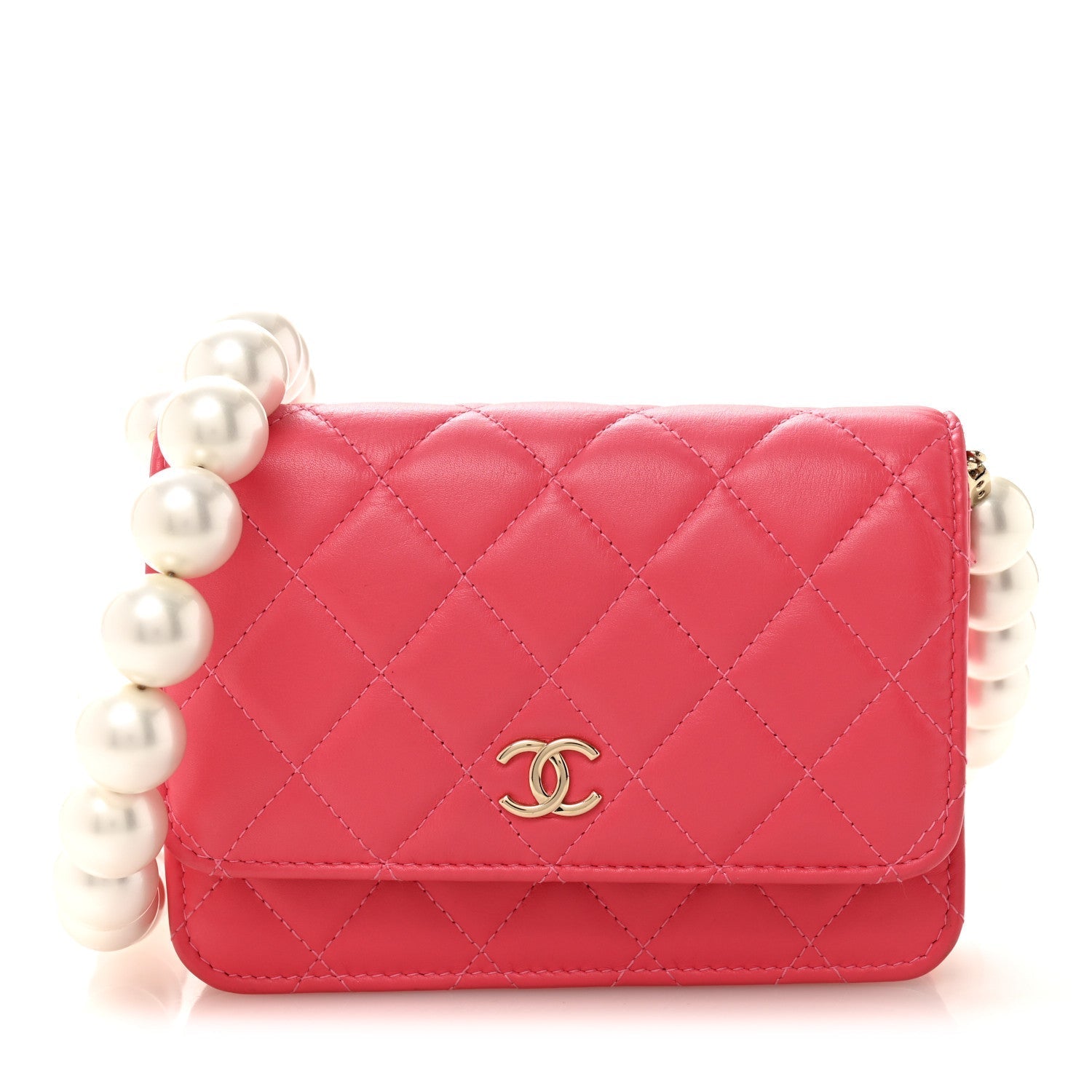 Calfskin Quilted Mini Maxi Pearls Wallet On Chain WOC Pink