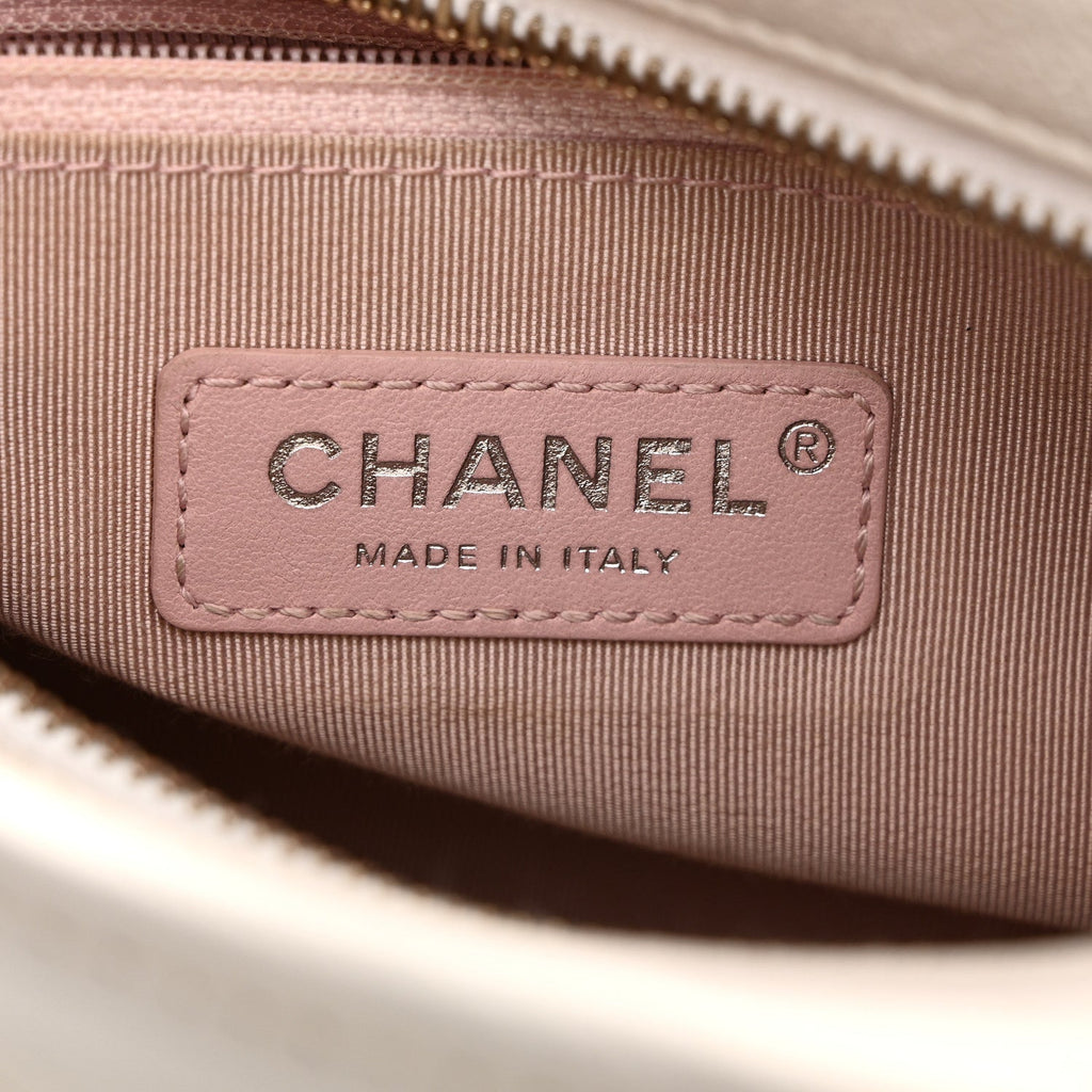 Patent Goatskin Quilted Small Gabrielle Hobo White