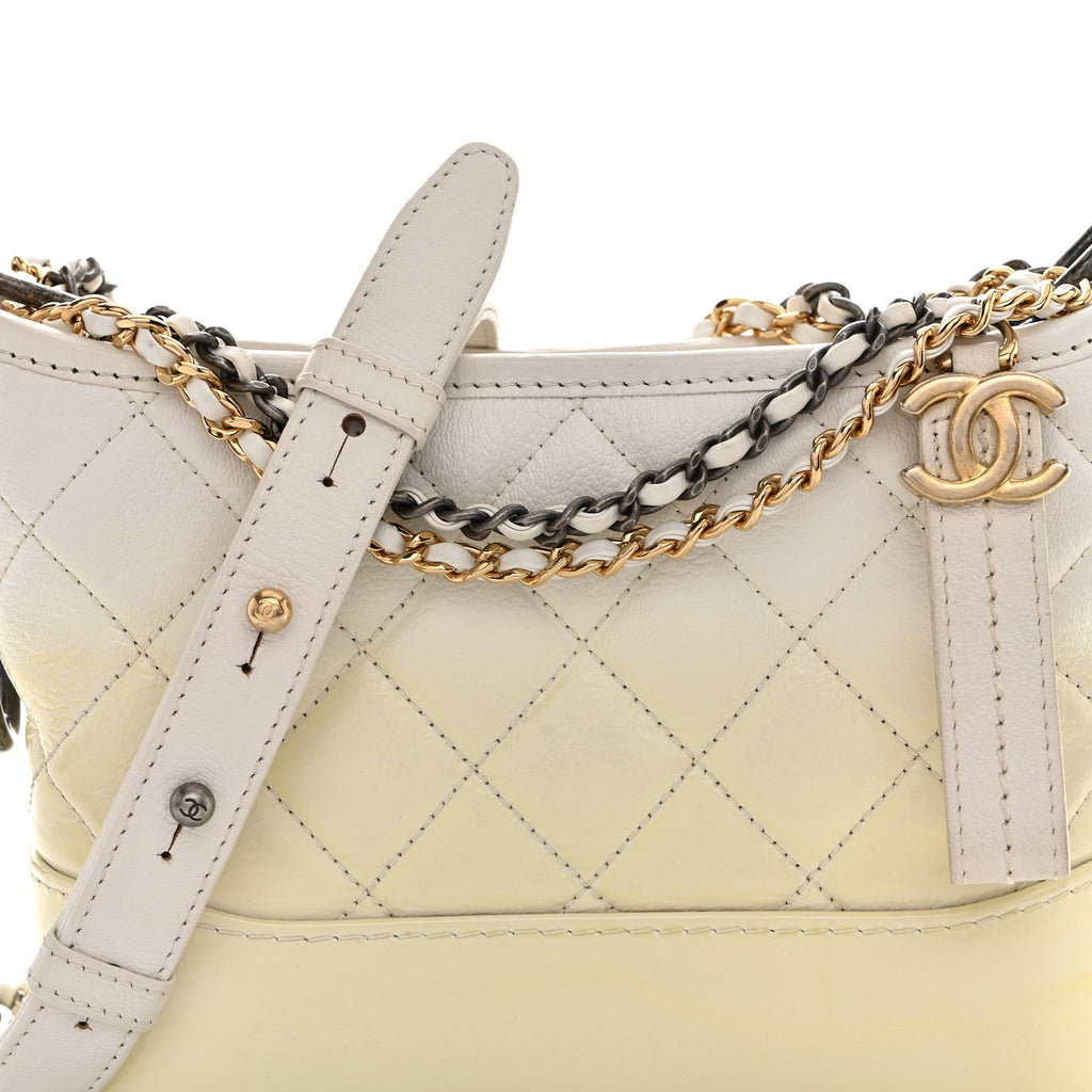 Patent Goatskin Quilted Small Gabrielle Hobo White