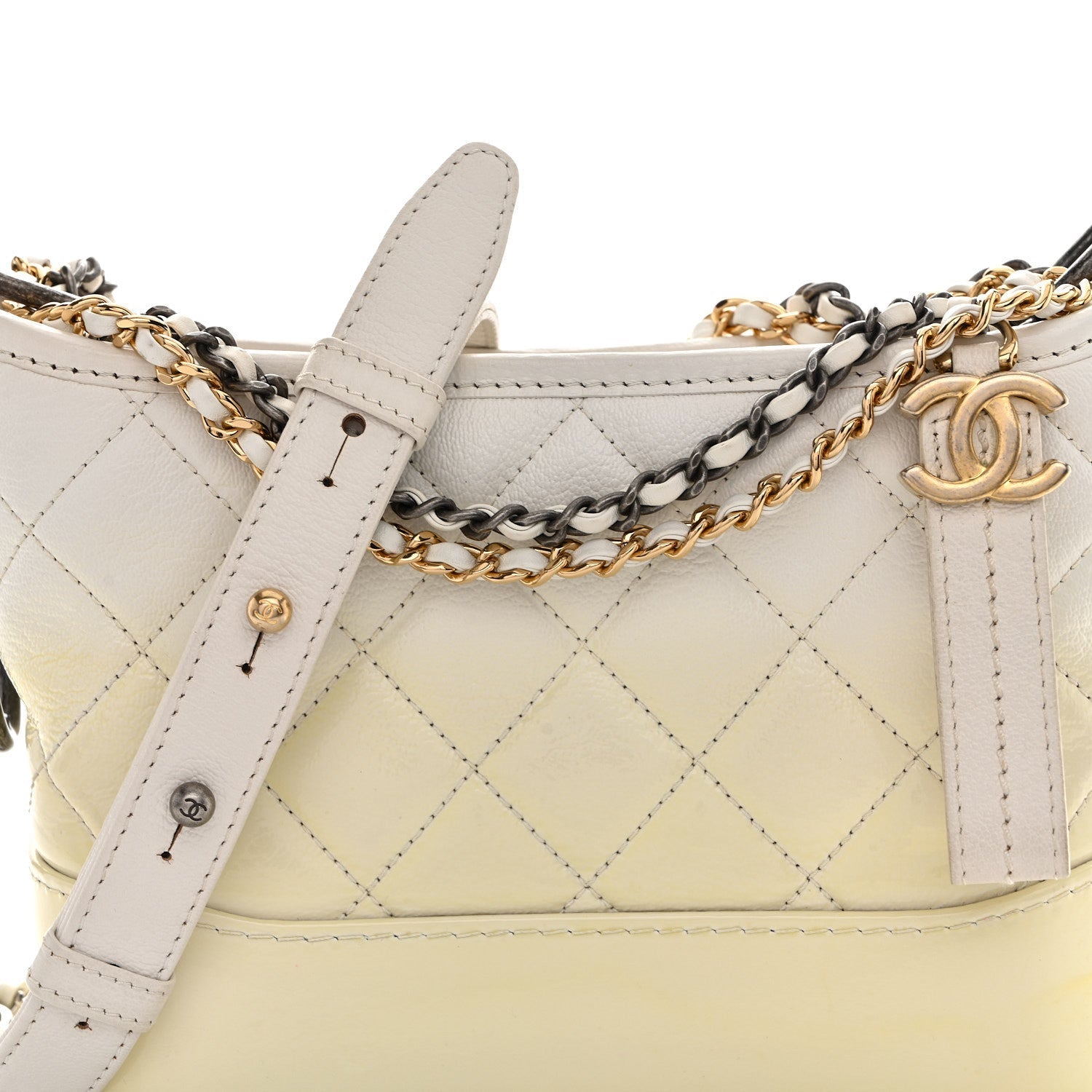 Patent Goatskin Quilted Small Gabrielle Hobo White