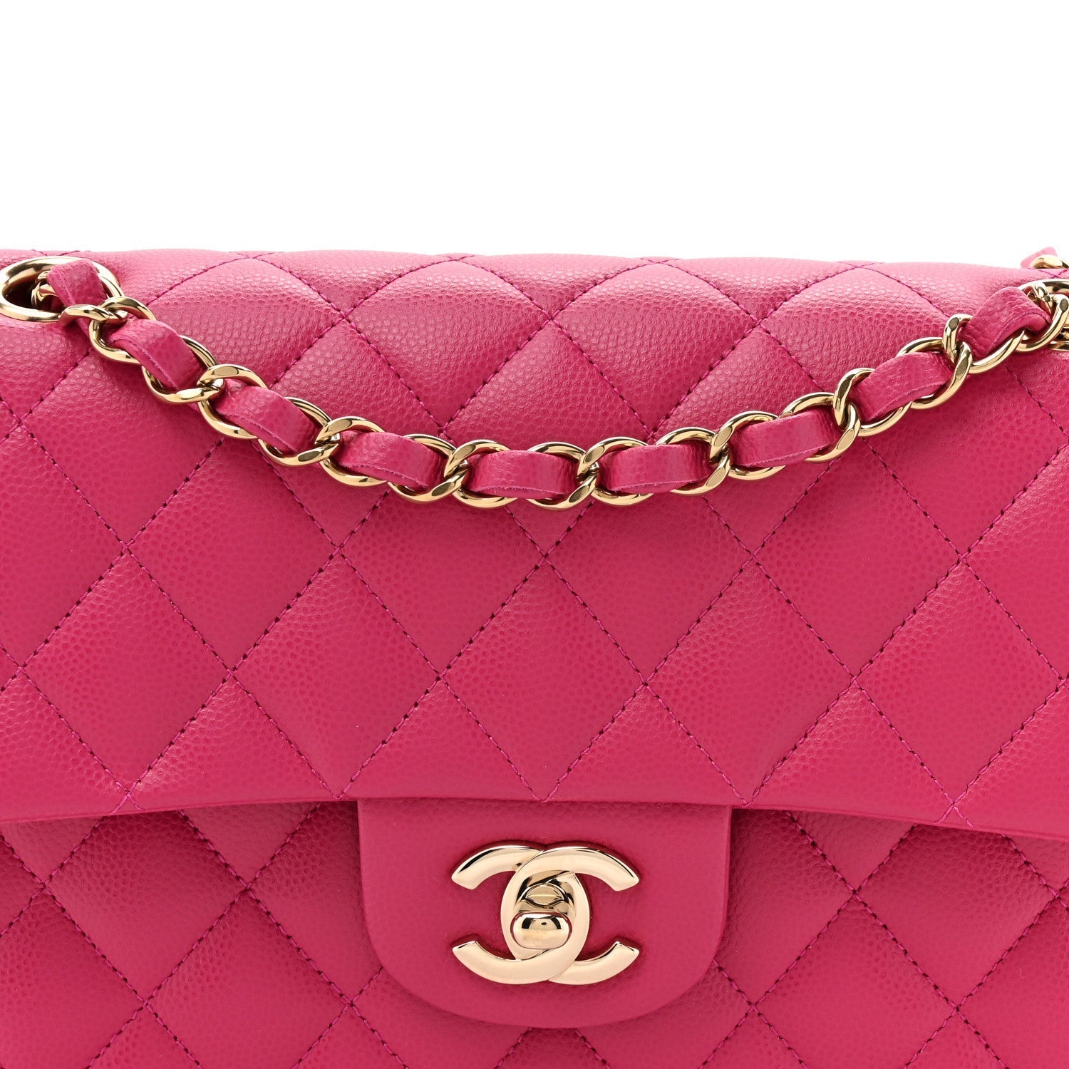 Caviar Quilted Small Double Flap Fuchsia